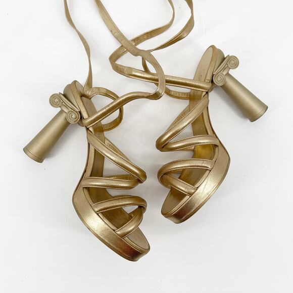 Chanel Cruise 2018 Gold Metallic Greek Parthenon Wrap CC Platform Sandals EU 39 - Picture 3 of 15